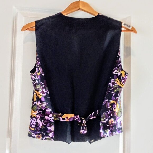 Votre Nom Black Purple Gold Floral Print Silk Vest - Picture 2 of 4